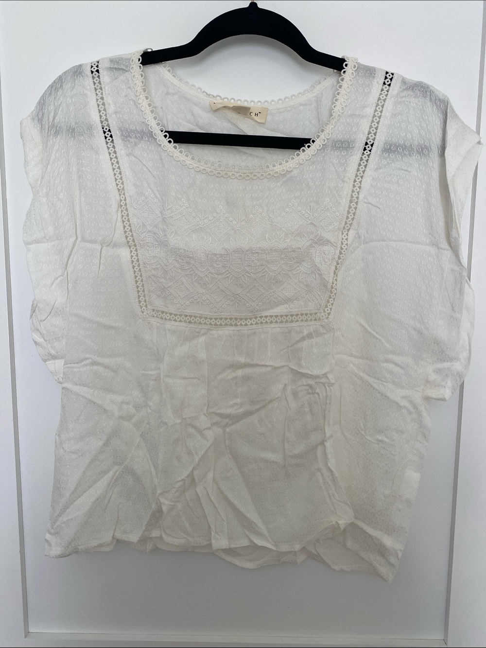 lovestitch Cream Lace-Trim Peasant Blouse